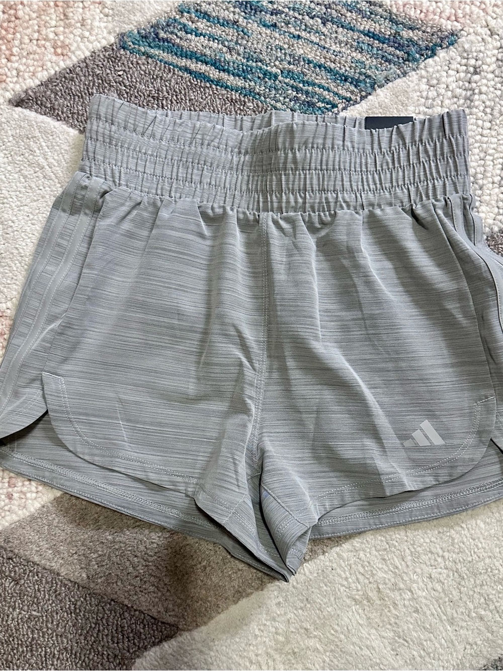 adidas Women’s Light Gray Athletic Shorts with Smocked Waistband